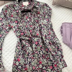 Cinq a Sept Pink and Red Long Sleeve Button Down Dress